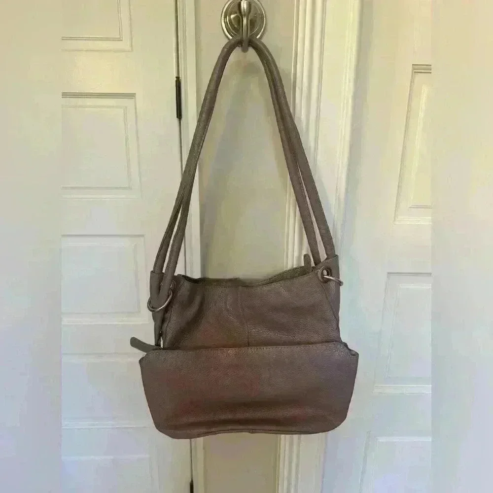 HOBO International Purple Lilac Pebble Leather Handbag Silver Hardware Pockets